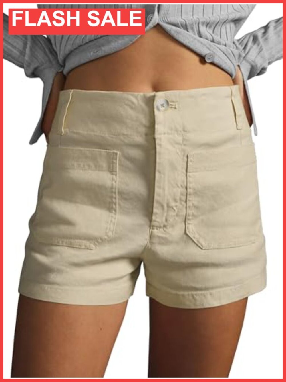 High Waisted Stretchy Form-Fitting Shorts with Patch Pockets
